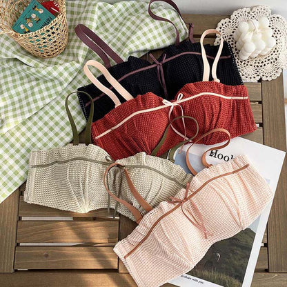 For Women Red Green Lingerie Bow Bralette Soft Panties Push Up Wireless Half Cup Invisible Bra Sets Underwear