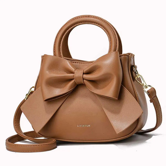 Luxury Designer Small Handbags for Women with Top Carry Handle Bow Knot PU Leather Shoulder Purse Ladies Clutch Bag Chic Handbag