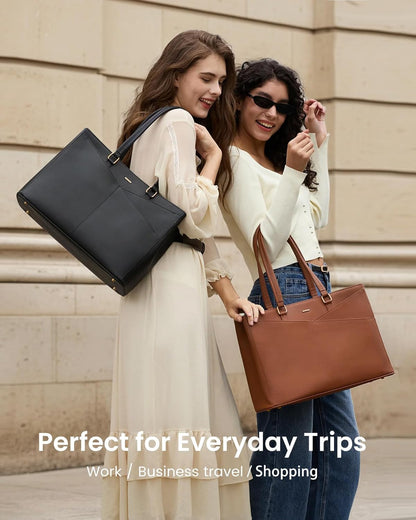 Laptop Tote Bag for Women 15.6 Inch Waterproof Leather Computer Bags Business Office Work Briefcase Black