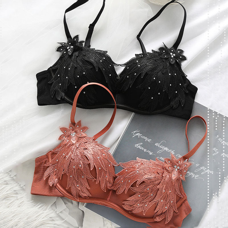 New for Women Orange Blue Padded Panties Push Up Sexy LingerieUnderwear Embroidery One-Piece Bra Sets A B