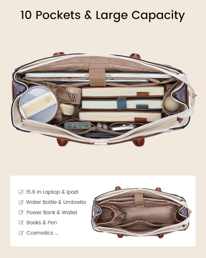 Tote Bag for Women, 2-in-1 Work Teacher Bags with Large Cup Holder, 15.6 Inch Waterproof Leather Computer Handbag Purse for Office, Business, College