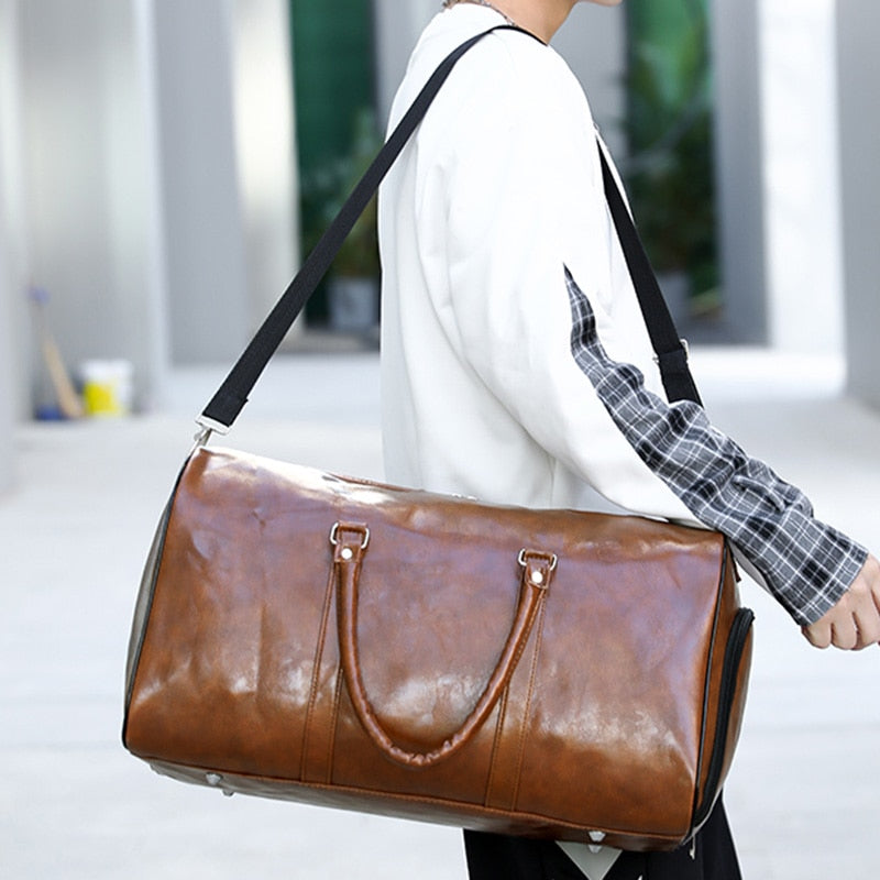 Fashion PU Women Travel Luggage Leather Shoulder Bag Men Waterproof Unisex Messenger Cabin Journey Duffle Large Capacity Handbag