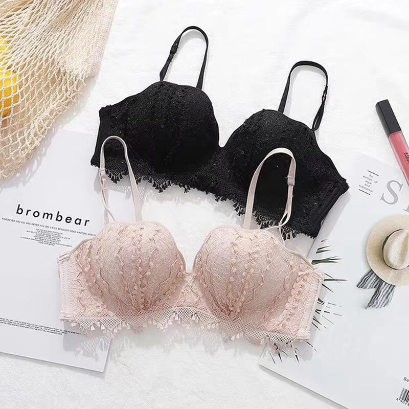 Sexy For Women Purple Yellow Lace Padded Bra Sets Push Up Invisible Wireless Bralette Cup A B Underwear Female