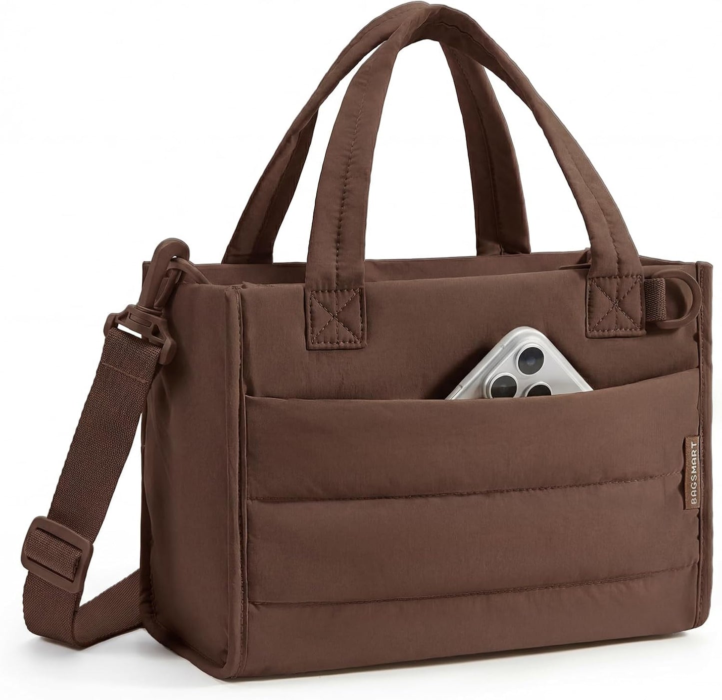 Mini Tote Bag for Women, Puffer Quilted Crossbody Purses, Zipper Closure for Work Travel College, Coffee  6L Mini tote