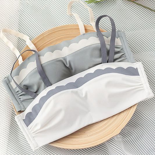 New For Women Gray Bra Sets Half Cup One-Piece Straps Bow Cotton Panties Push Up Underwear Sexy Lingerie Sets
