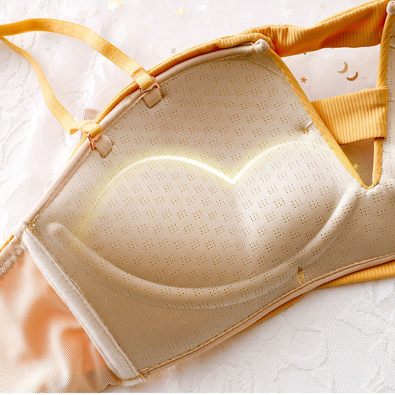 New For Women Yellow Padded Straps Half Cup Bras Cotton Panties Push Up Bra Set Sexy Lingerie Set Underwear