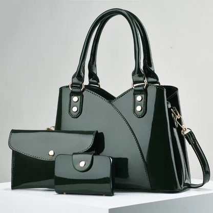 3Piece Set Bright Leather Women's Crossbody Bags Large Capacity Women Handbags Fashion Female Shopping Bags Casual Tote Bags