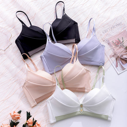 For Women Pink Gray Bra Bralette One-Piece Cotton Panties Bra Sets Trim Sexy Lingerie Sets Wireless Underwear A B