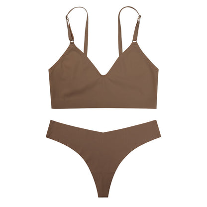 Bra Set Women's T-Back Seamless Wireless Push up Comfort Breathable Yoga Sports Underwear Suit