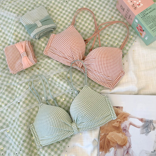 For Women Pink Green Padded Bra Sets Lovely Mesh Panties Wireless Underwear Sexy Lingerie Sets A B Japanese