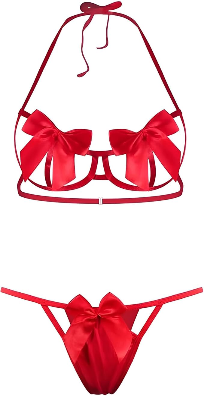 Womens Exotic Lingerie Sets, Bow Tie Hot Cute Teddy 2 Piece Lingerie Set