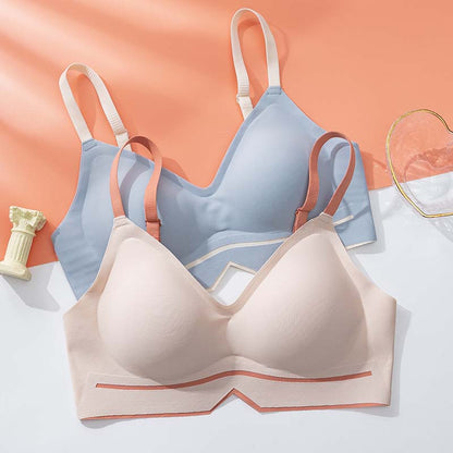 for Women Pink Blue One-Piece Bra Sets Seamless Bralette Cotton Panties Push Up Underwear Wireless Lingerie Set A B