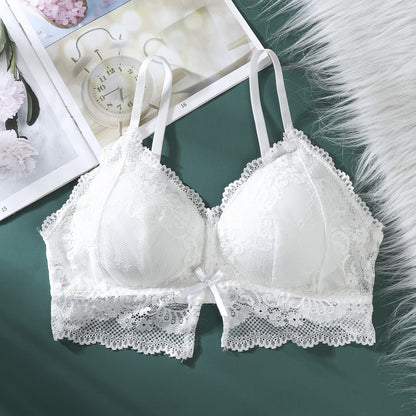Triangle Cup Lace Bralette Bras for Women Sexy Tank Tops Crop Tops Female Gathered Padded Underwear Brassiere