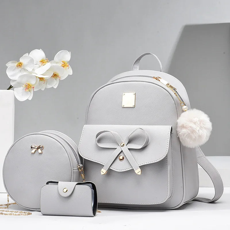 2024 New Women's Backpack Korean Version Versatile Casual Backpack Women's Fresh School Bags 3 Piece Set Women's Bag Handbag