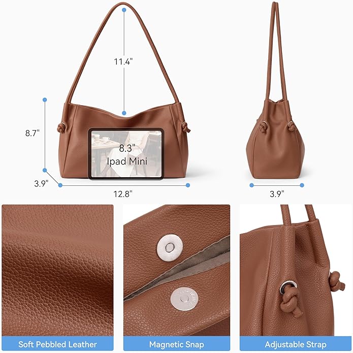Shoulder Bag for Women Pebbled Vegan Leather Purses Soft Hobo Handbag Supple Bag for Travel Work