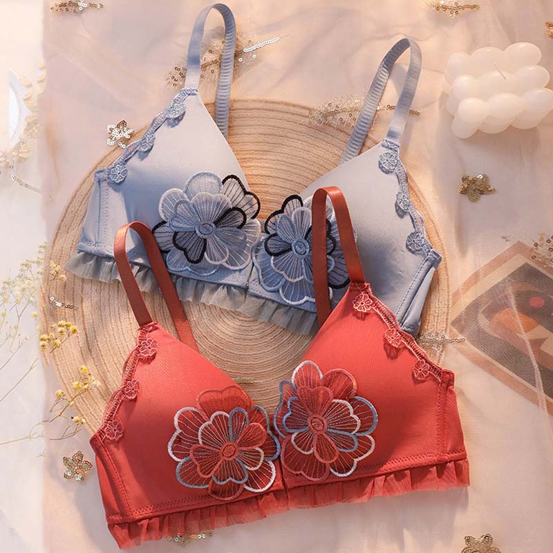 For Women Black Red One-Piece Bra Sets Straps Bralette Cotton Panties Wireless Underwear Lingerie Cup A B
