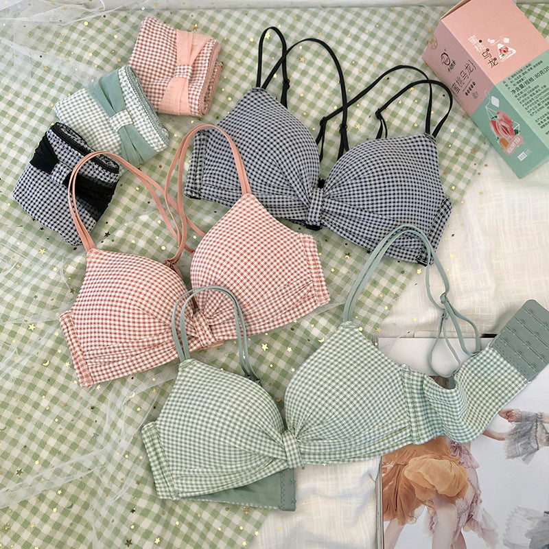 For Women Pink Green Padded Bra Sets Lovely Mesh Panties Wireless Underwear Sexy Lingerie Sets A B Japanese