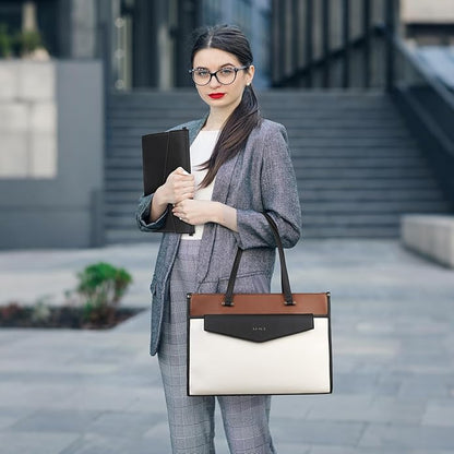 3pcs Laptop Bag for Women 15.6 Inch Leather Work Tote Bags Professional Business Office Computer Shoulder