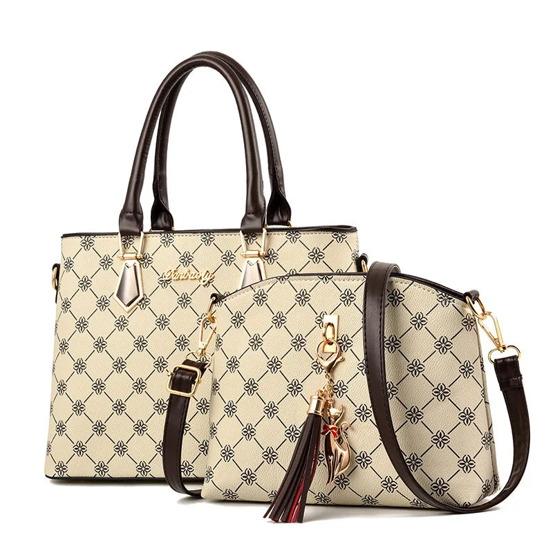 2024 New Two Piece Set Women's Handbag Fashion Large Capacity One Shoulder Crossbody Bag Printed Leather Ladies Shopping Bag