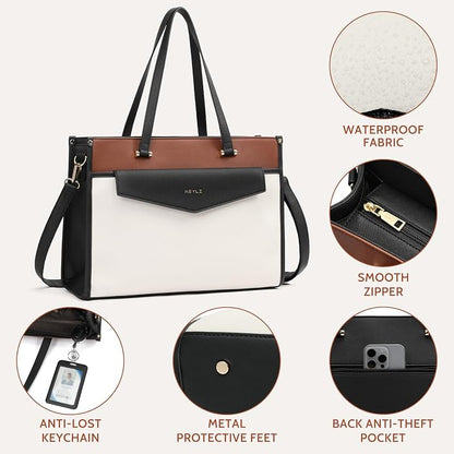 3pcs Laptop Bag for Women 15.6 Inch Leather Work Tote Bags Professional Business Office Computer Shoulder