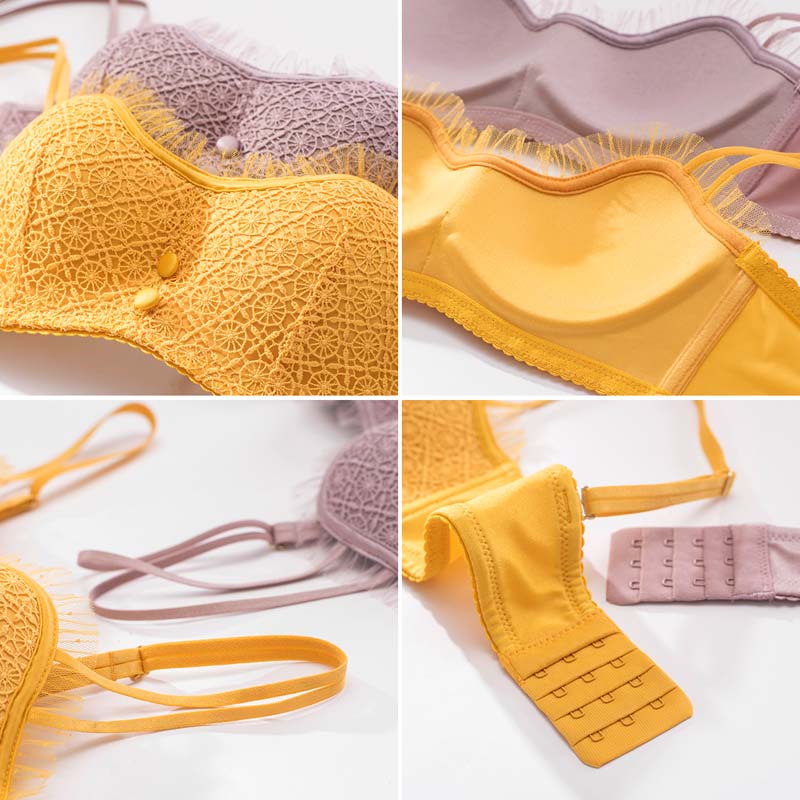 For Women Purple Gray Sexy Lingerie Wireless Bra Sets Lace Trim Cotton Panties Briefs Women Underwear Lovely A B