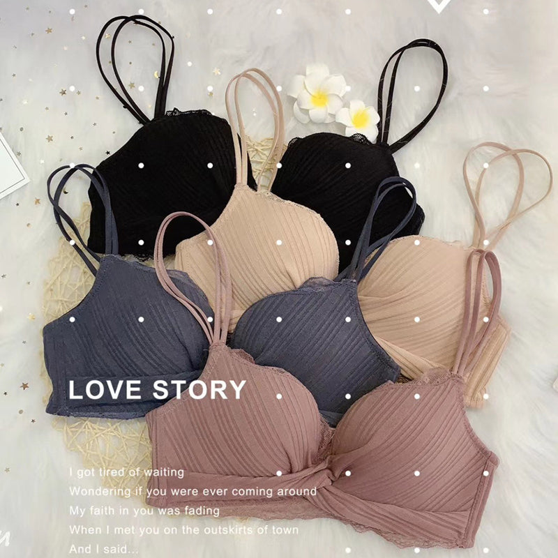 For Women Black Blue Skin Sexy Bras Wireless Lace Bra Cotton Panties Backless A B Underwear Padded Bra Sets