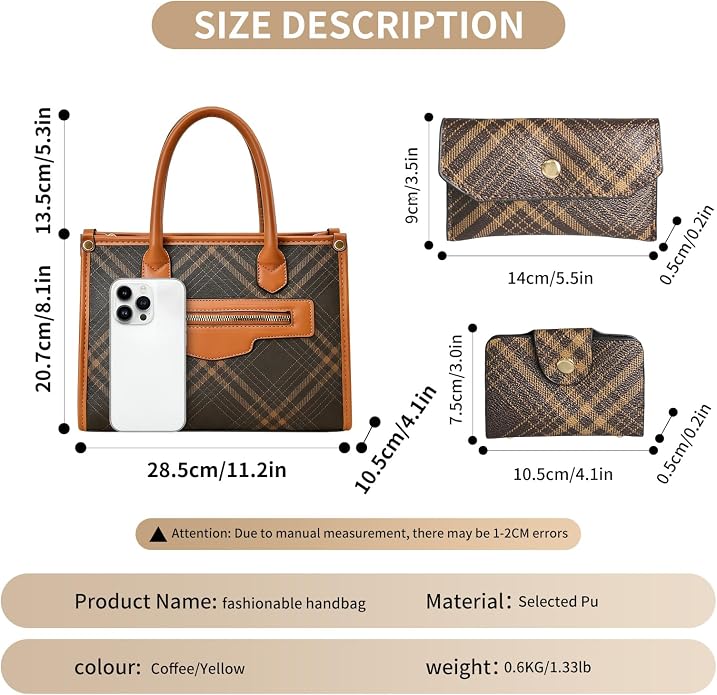 Purses and Handbags for Women, 3Pcs Women's Handbags Fashion PU Leather, Tote Shoulder Top Handle Satchel Purse Bags