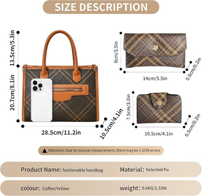 Purses and Handbags for Women, 3Pcs Women's Handbags Fashion PU Leather, Tote Shoulder Top Handle Satchel Purse Bags