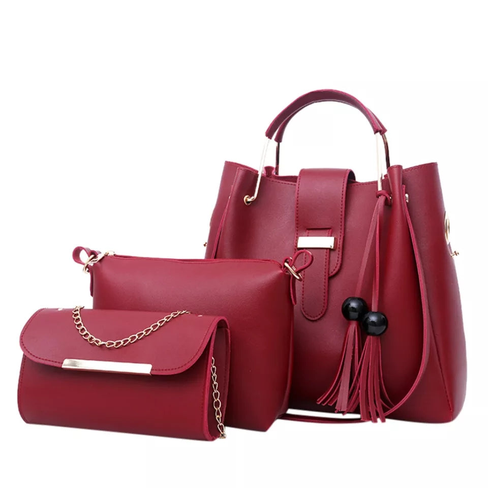 3PCS Women's Bag Set Fashion PU Leather Ladies Handbag Solid Color Messenger Bag Shoulder Bag Wallet Bags For Women 2024 #D