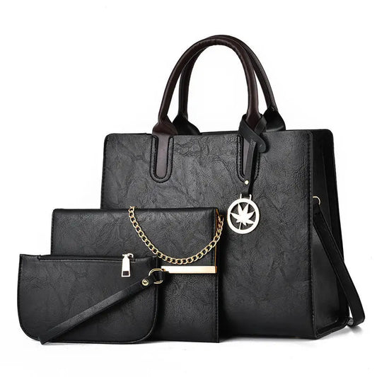 New Luxury Leather Women's Bag Lacquer Leather 3piece Set Women's Handbag Fashion Trend Women's Crossbody Bag Large Tote Bag