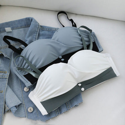 Fashion Women Pink White Sexy Lingerie Invisible Cotton Panties Padded Wireless Bra Sets Lingerie A B Half Cup