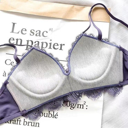 Fashion Women Blue Red Sexy Lingerie Bow Bralette Cotton Panties Cross Straps Push Up Wireless Bra Sets Underwear