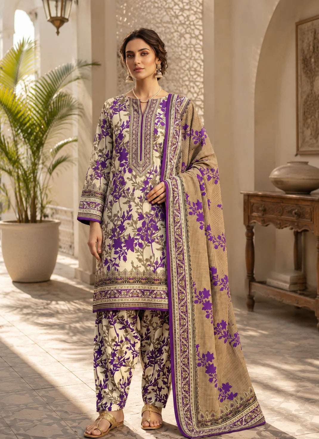 Swiss Lawn Unstitched 3 Piece Suit - A1722