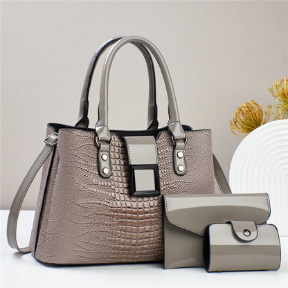European & American 3 Piece Set Women's Bag Bright Leather Handbag Trend Shoulder Shopping Women's Crossbody Bag Casual Tote Bag
