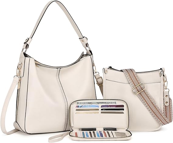 Purses for Women 3PCS, Crossbody Bags Set Large Leather Purse Shoulder Handbags with Wallet Adjustable Straps for Ladies
