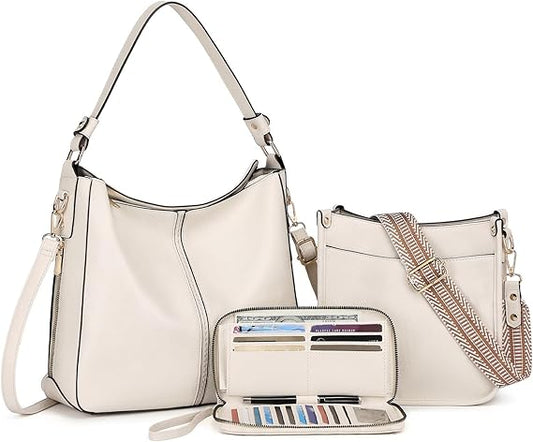 Purses for Women 3PCS, Crossbody Bags Set Large Leather Purse Shoulder Handbags with Wallet Adjustable Straps for Ladies