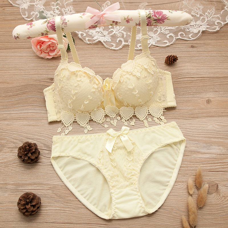 Comfortable Gathering Sexy Underwear Suit Push up Bra Under Ring Lace Rdge Padded Cup Bra+set Lingerie Femme 75AB 80AB 85AB