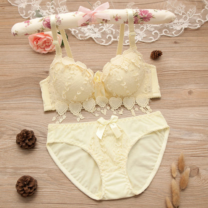 Comfortable Gathering Sexy Underwear Suit Push up Bra Under Ring Lace Rdge Padded Cup Bra+set Lingerie Femme 75AB 80AB 85AB