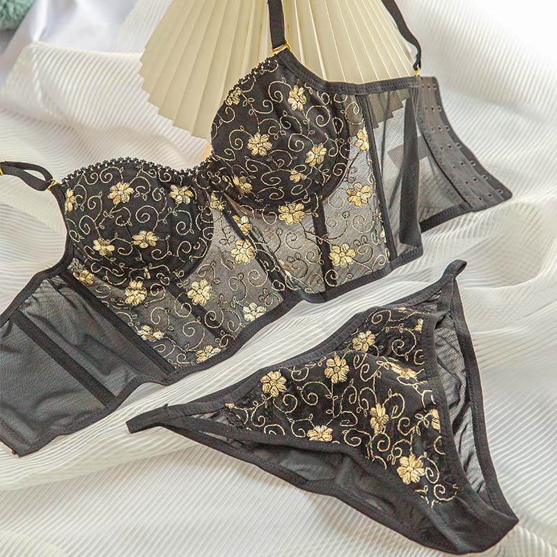 Women Green Padded Lace Trim Straps Invisible Bras Cotton Panties Push Up Bra Set Sexy Lingerie Set Underwear