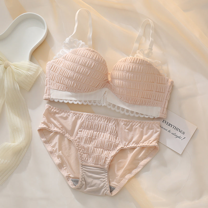 for Women Pink Blue Sexy Lingerie Set Wireless Cotton Panties Padded Bras Push Up Bra Sets Underwear A B Kitty Lovely