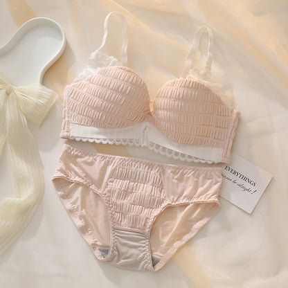 for Women Pink Blue Sexy Lingerie Set Wireless Cotton Panties Padded Bras Push Up Bra Sets Underwear A B Kitty Lovely