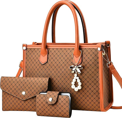 3Pcs Purses and Handbags Set for Women, Top Handle Satchel Shoulder Crossbody Tote Bag Purse with Wallet for Work