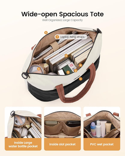 Gym Bag for Women & Men with Wet Pocket,48L Puffer Laptop Work Bags for Women with Computer Compartment,Waterproof Teacher Tote Bags Workout Weekender Carry on Travel Bag,Large Purse Handbags