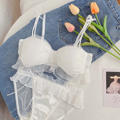 for Women Pink Padded Bra Sets Wireless Lace Trim Cotton Panties Underwear Underwear Japanese A B Sexy Lingerie Set