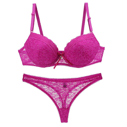New Sexy Lace Female Underwear Push Up Plunge Padded BCDE Cup Panties and Bra Sets Adjusted Straps Women Lingerie