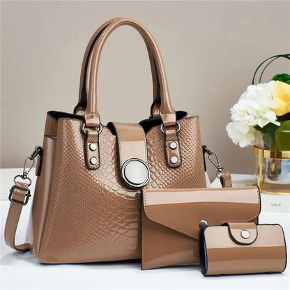 3 Piece Set Luxury Bright Leather Women's Bag Quality Women's Handbag 2024 New Versatile Shoulder Bag Ladies Crossbody Bags