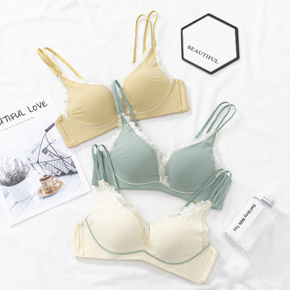For Women Green Yellow Lace Bras Bralette Cotton Panties Bra Sets Trim Sexy Lingerie Sets Wireless Underwear A B
