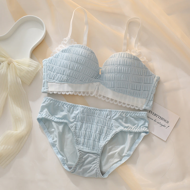 for Women Pink Blue Sexy Lingerie Set Wireless Cotton Panties Padded Bras Push Up Bra Sets Underwear A B Kitty Lovely