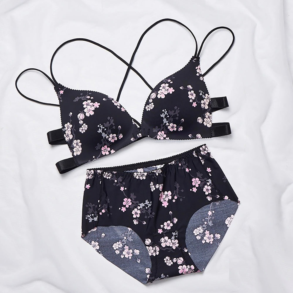 Push Up Bras Sexy Cross Beauty Back Lingerie Set Wire Free Thin Seamless Bra Set Front Buckle Underwear Women Wing Pad Bralette