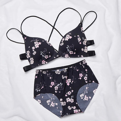 Push Up Bras Sexy Cross Beauty Back Lingerie Set Wire Free Thin Seamless Bra Set Front Buckle Underwear Women Wing Pad Bralette
